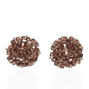Vintage Smoky Mauve Rosé Crystal Cluster Clip On Earrings 25mm
